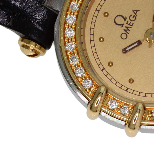 OMEGA Watches Quartz Stainless Steel, Leather gold Constellation flat bezel gold dial Women Used Authentic