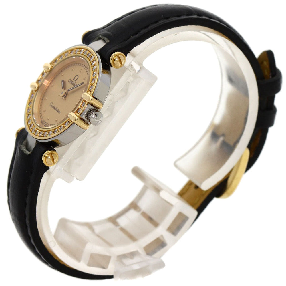 OMEGA Watches Quartz Stainless Steel, Leather gold Constellation flat bezel gold dial Women Used Authentic