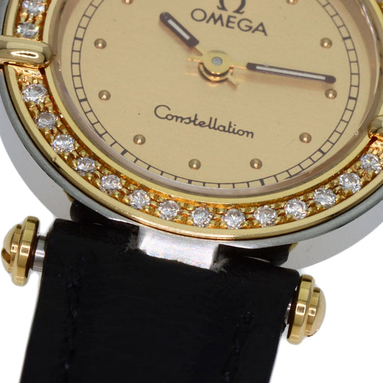 OMEGA Watches Quartz Stainless Steel, Leather gold Constellation flat bezel gold dial Women Used Authentic