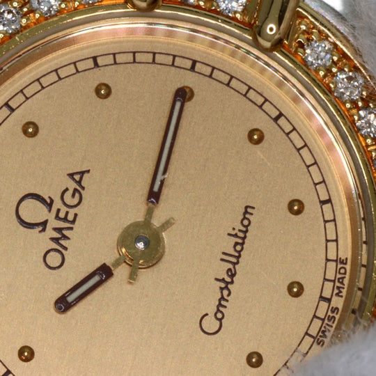 OMEGA Watches Quartz Stainless Steel, Leather gold Constellation flat bezel gold dial Women Used Authentic