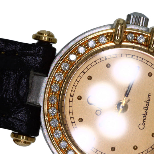 OMEGA Watches Quartz Stainless Steel, Leather gold Constellation flat bezel gold dial Women Used Authentic