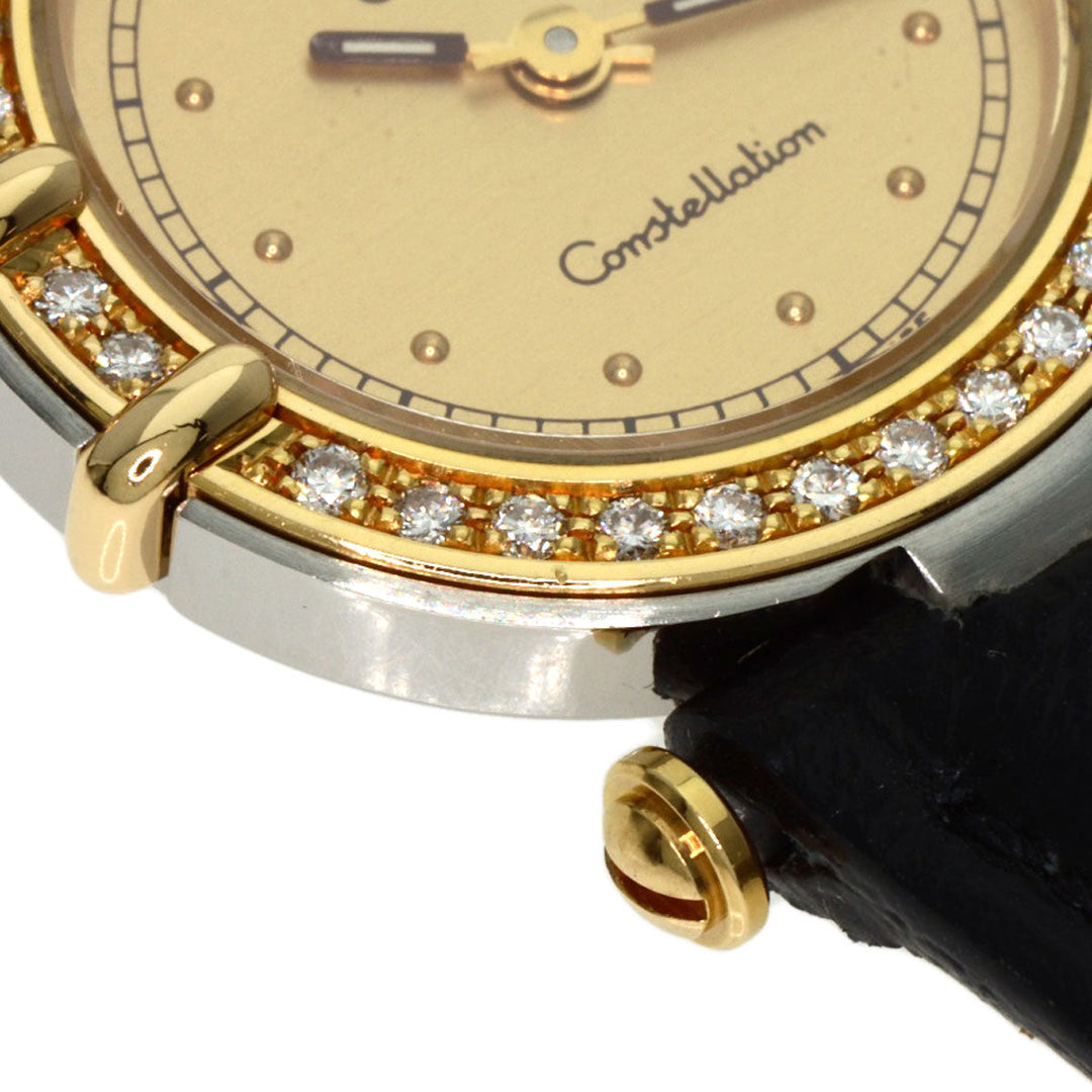 OMEGA Watches Quartz Stainless Steel, Leather gold Constellation flat bezel gold dial Women Used Authentic