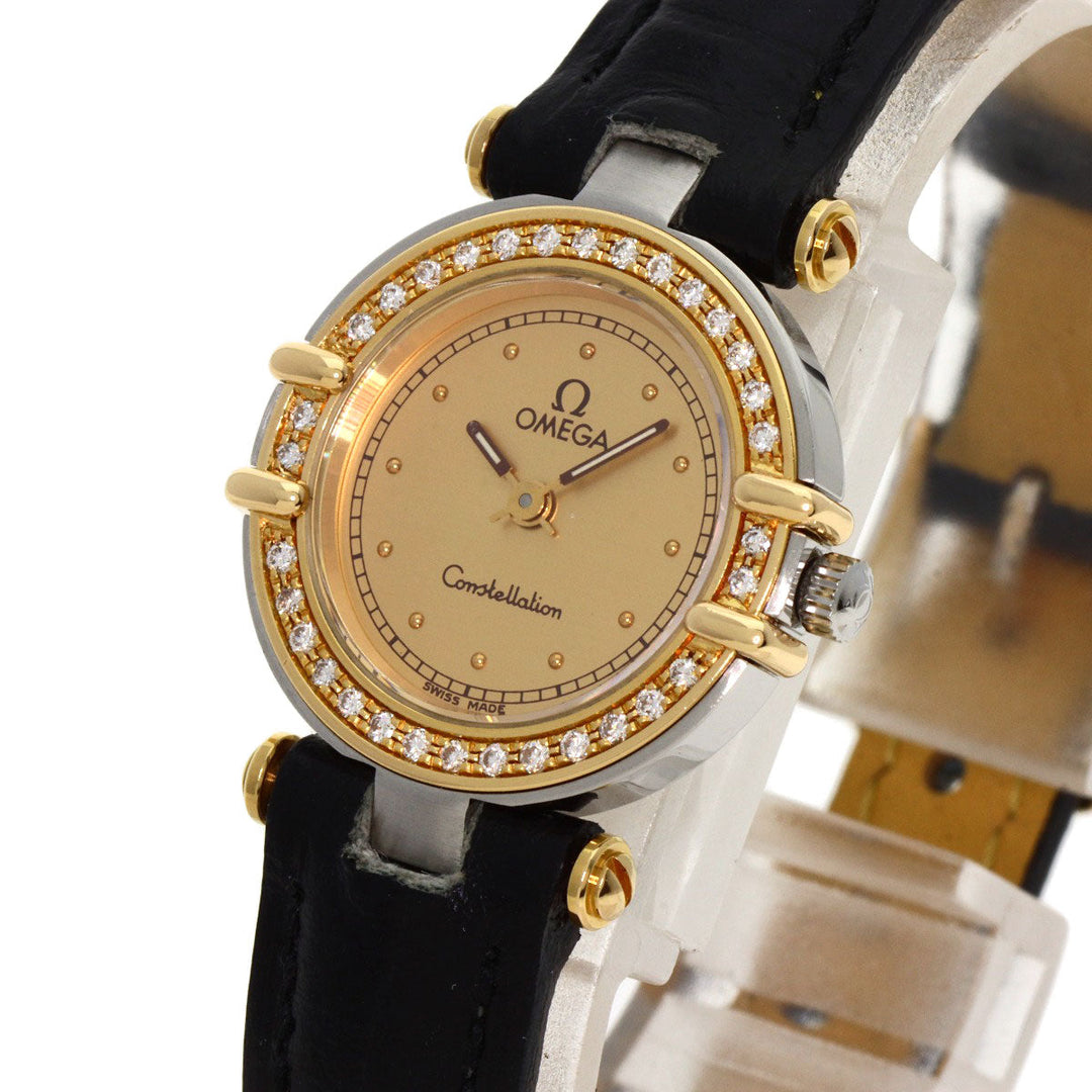 OMEGA Watches Quartz Stainless Steel, Leather gold Constellation flat bezel gold dial Women Used Authentic