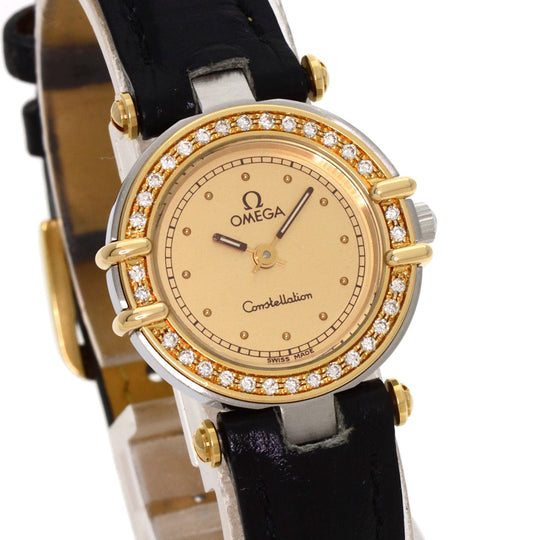 OMEGA Watches Quartz Stainless Steel, Leather gold Constellation flat bezel gold dial Women Used Authentic
