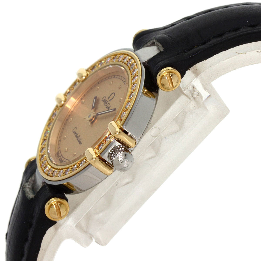 OMEGA Watches Quartz Stainless Steel, Leather gold Constellation flat bezel gold dial Women Used Authentic