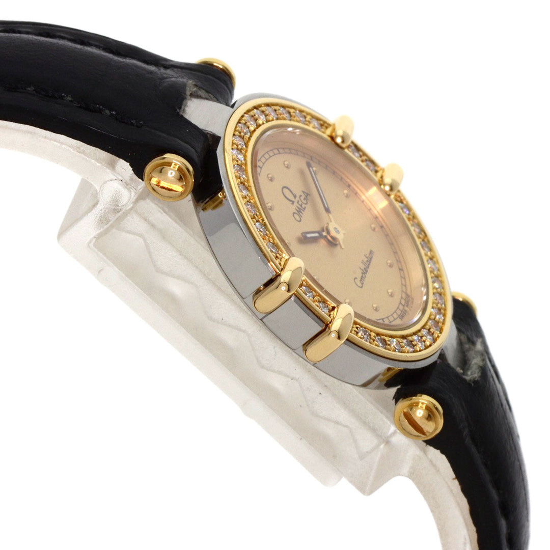 OMEGA Watches Quartz Stainless Steel, Leather gold Constellation flat bezel gold dial Women Used Authentic