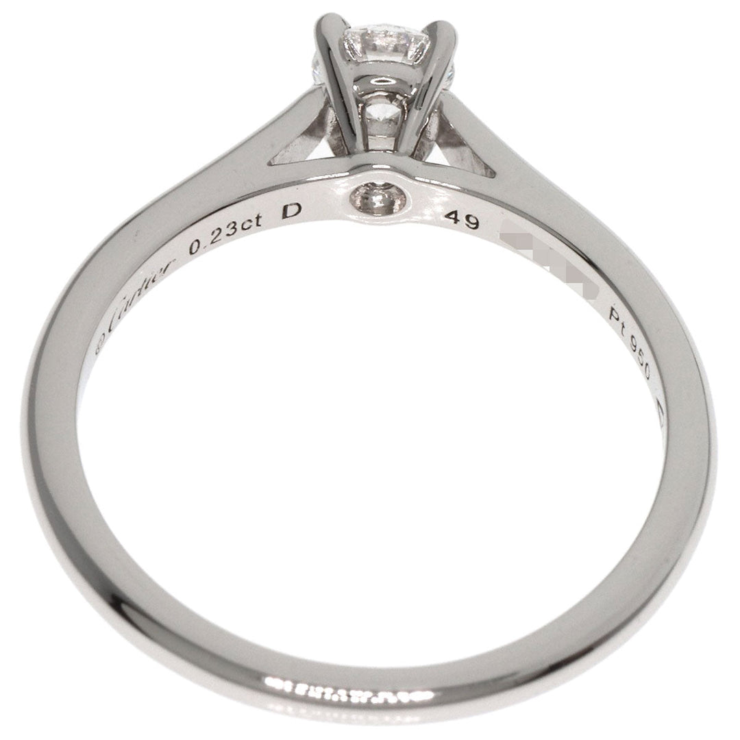 CARTIER Ring PT950 Silver Solitaire Diamond #49 Women Used Authentic
