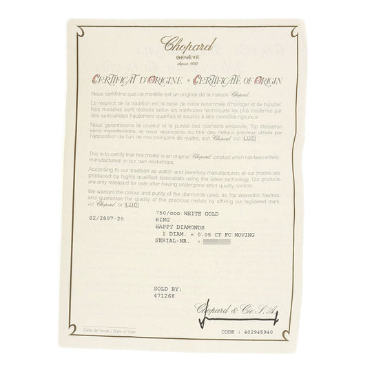 Chopard Ring K18WG Silver Happy Diamond 82/2897-20 Women Used Authentic