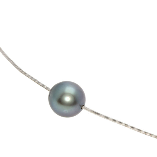 TASAKI Necklace K18WG Silver Black Pearl Wire
