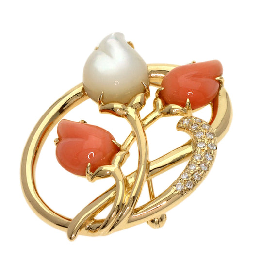 TASAKI Brooch 18K Yellow Gold gold Coral Shell Diamond Women Used Authentic