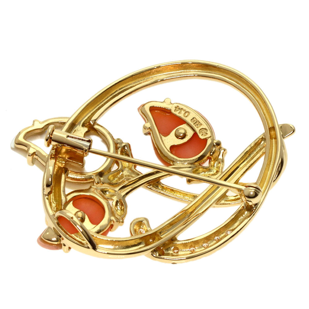 TASAKI Brooch 18K Yellow Gold gold Coral Shell Diamond Women Used Authentic