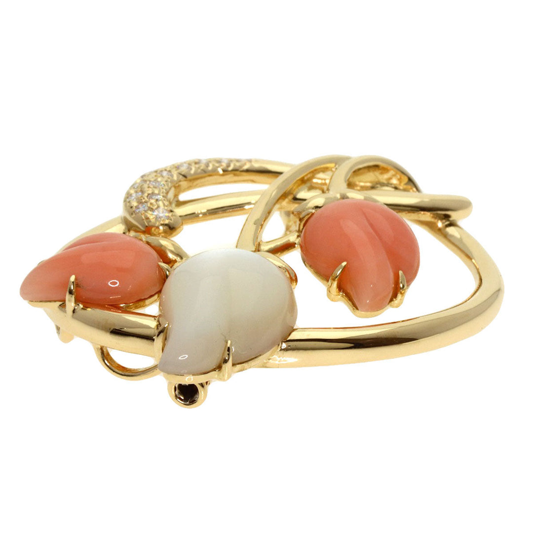 TASAKI Brooch 18K Yellow Gold gold Coral Shell Diamond Women Used Authentic