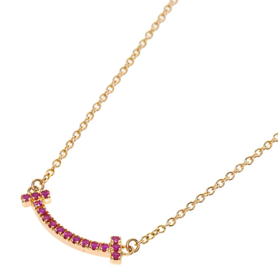 TIFFANY&Co. Necklace 18K Pink Gold gold T Smile Mini Pink Sapphire Women Used Authentic