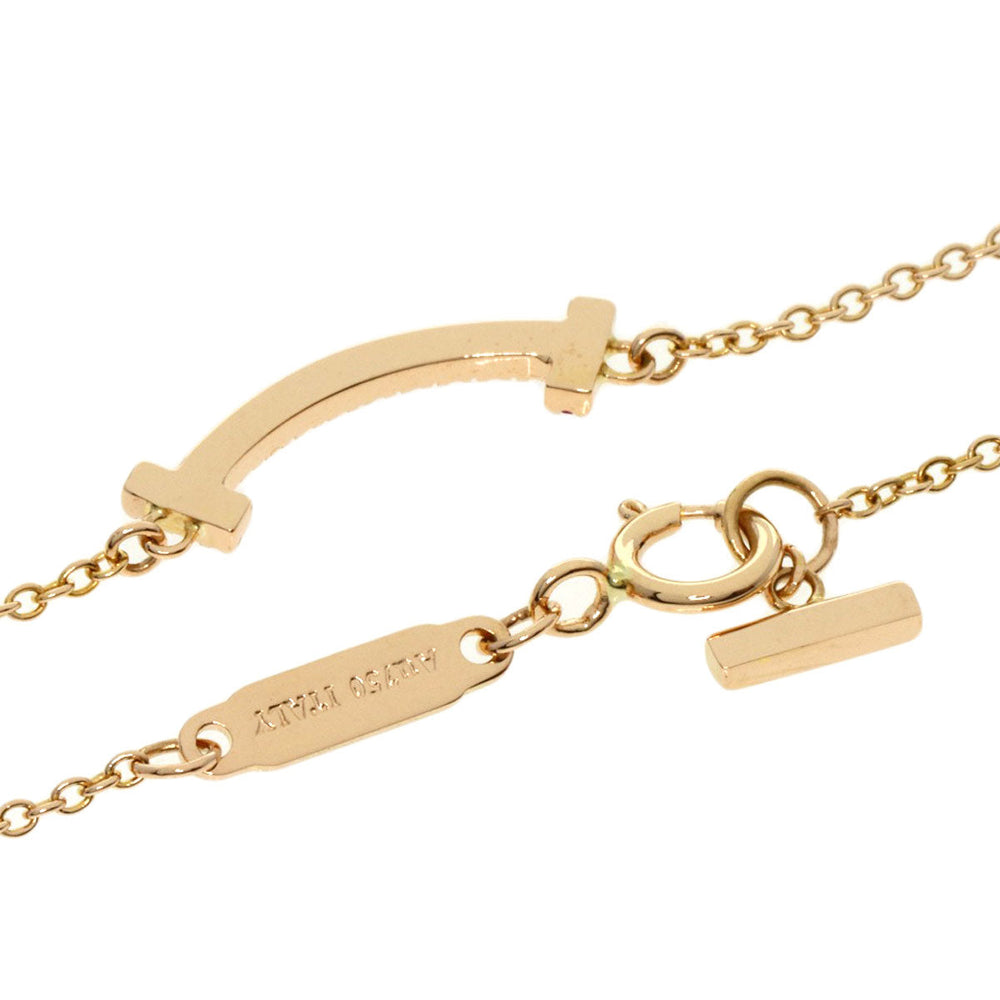TIFFANY&Co. Necklace 18K Pink Gold gold T Smile Mini Pink Sapphire Women Used Authentic