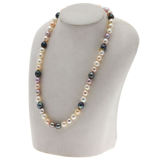 MIKIMOTO Necklace 18K Yellow Gold multicolor Multicolor freshwater pearl with Pearl M charm