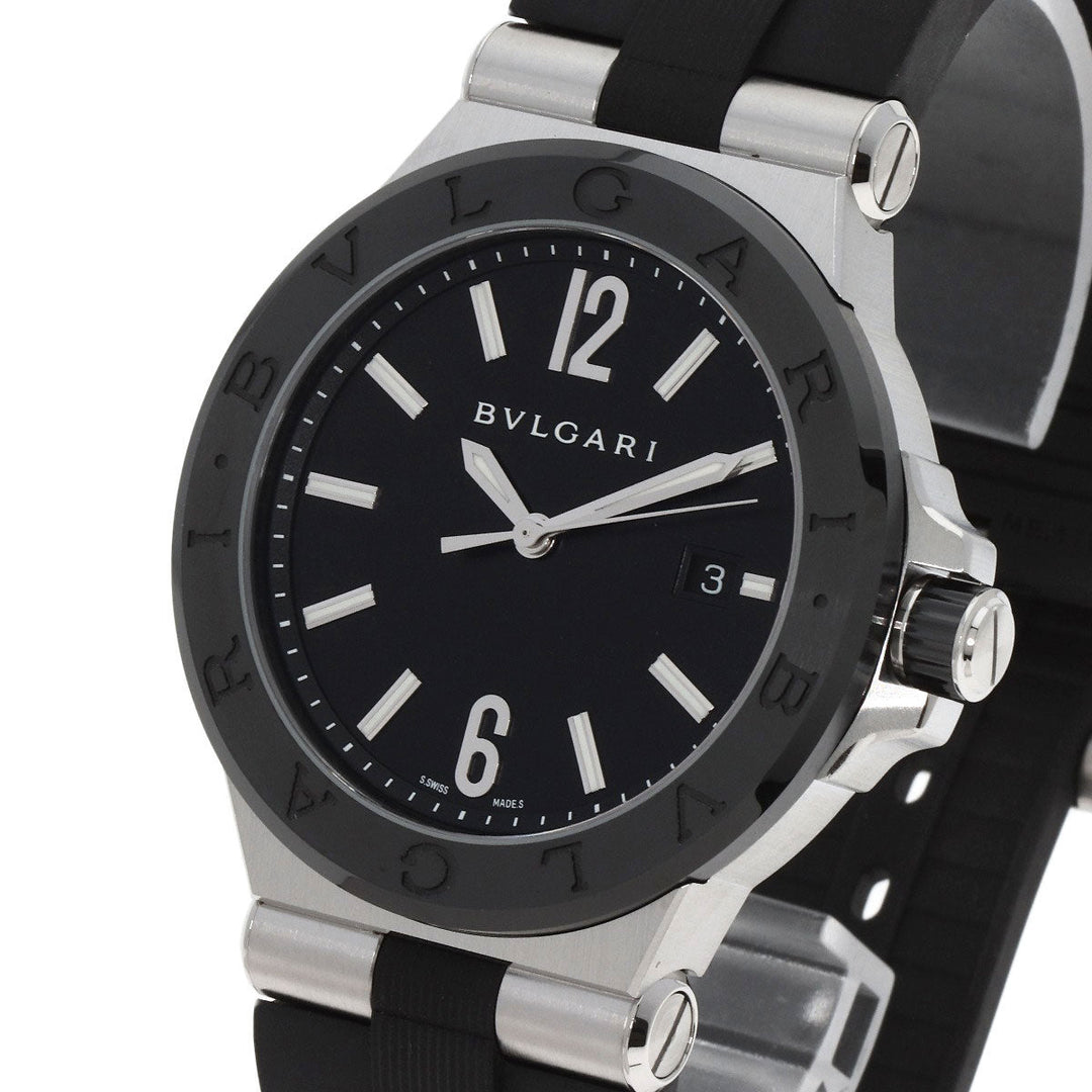BVLGARI Watches Mechanical Automatic DG42SC Stainless Steel, Rubber, Ceramic Silver Diagono Date Ceramic black dial mens Used Authentic