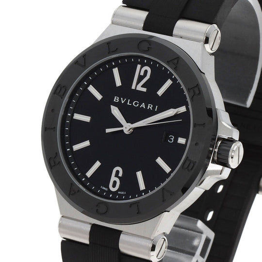 BVLGARI Watches Mechanical Automatic DG42SC Stainless Steel, Rubber, Ceramic Silver Diagono Date Ceramic black dial mens Used Authentic