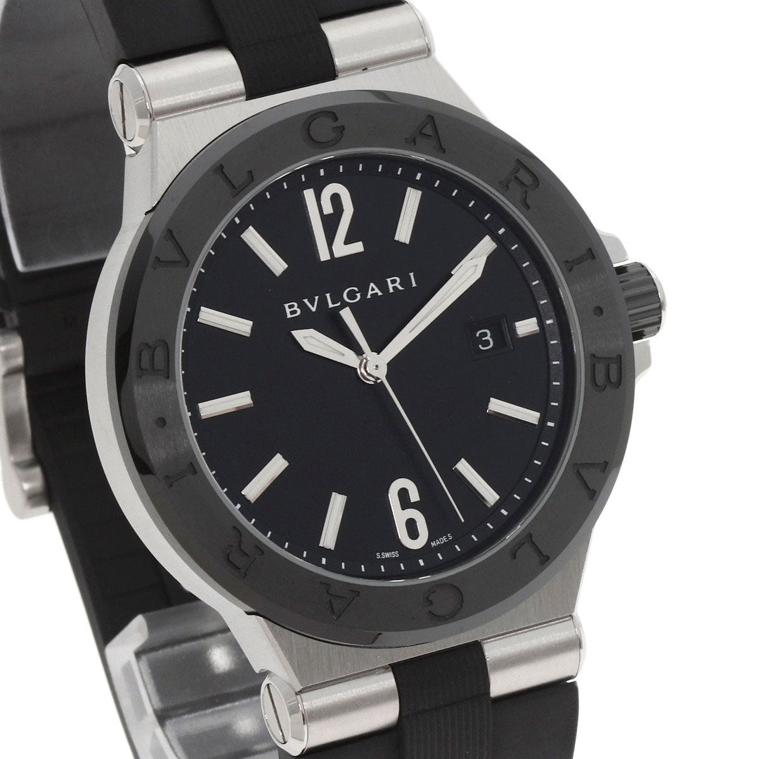 BVLGARI Watches Mechanical Automatic DG42SC Stainless Steel, Rubber, Ceramic Silver Diagono Date Ceramic black dial mens Used Authentic
