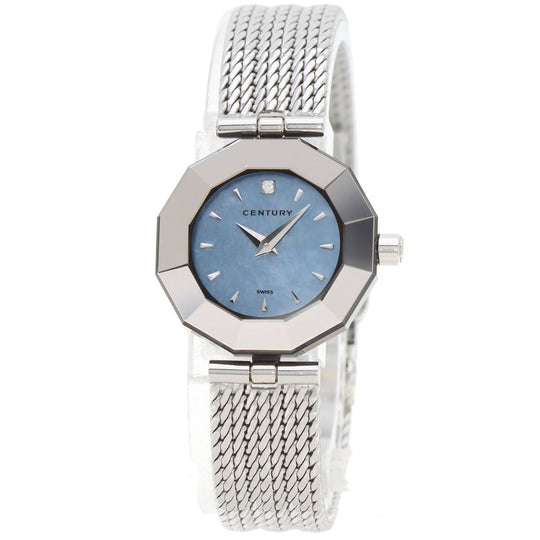 CENTURY Watches Quartz Stainless Steel , Stainless Steel Silver Time Gem 1P Diamond Blue shell dial Women Used Authentic