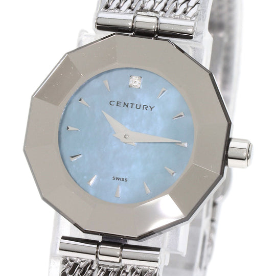 CENTURY Watches Quartz Stainless Steel , Stainless Steel Silver Time Gem 1P Diamond Blue shell dial Women Used Authentic