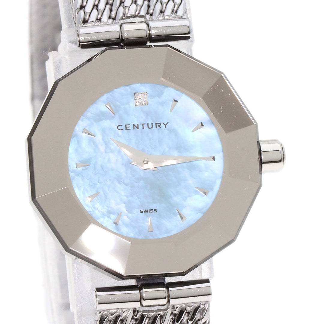 CENTURY Watches Quartz Stainless Steel , Stainless Steel Silver Time Gem 1P Diamond Blue shell dial Women Used Authentic