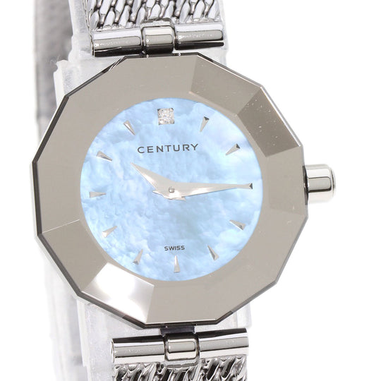 CENTURY Watches Quartz Stainless Steel , Stainless Steel Silver Time Gem 1P Diamond Blue shell dial Women Used Authentic