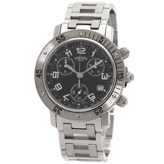 HERMES Watches Quartz CL2.910 Stainless Steel , Stainless Steel Silver Clipper Diver Chronograph black dial mens Used Authentic
