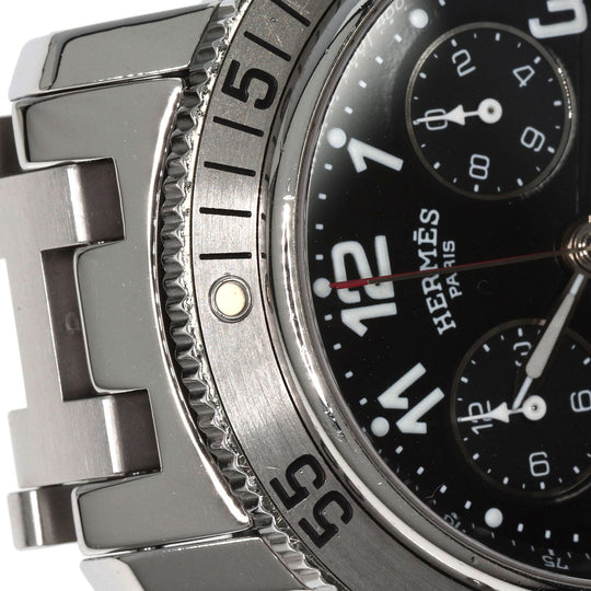 HERMES Watches Quartz CL2.910 Stainless Steel , Stainless Steel Silver Clipper Diver Chronograph black dial mens Used Authentic