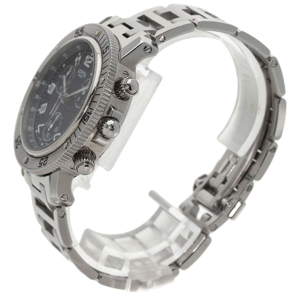 HERMES Watches Quartz CL2.910 Stainless Steel , Stainless Steel Silver Clipper Diver Chronograph black dial mens Used Authentic