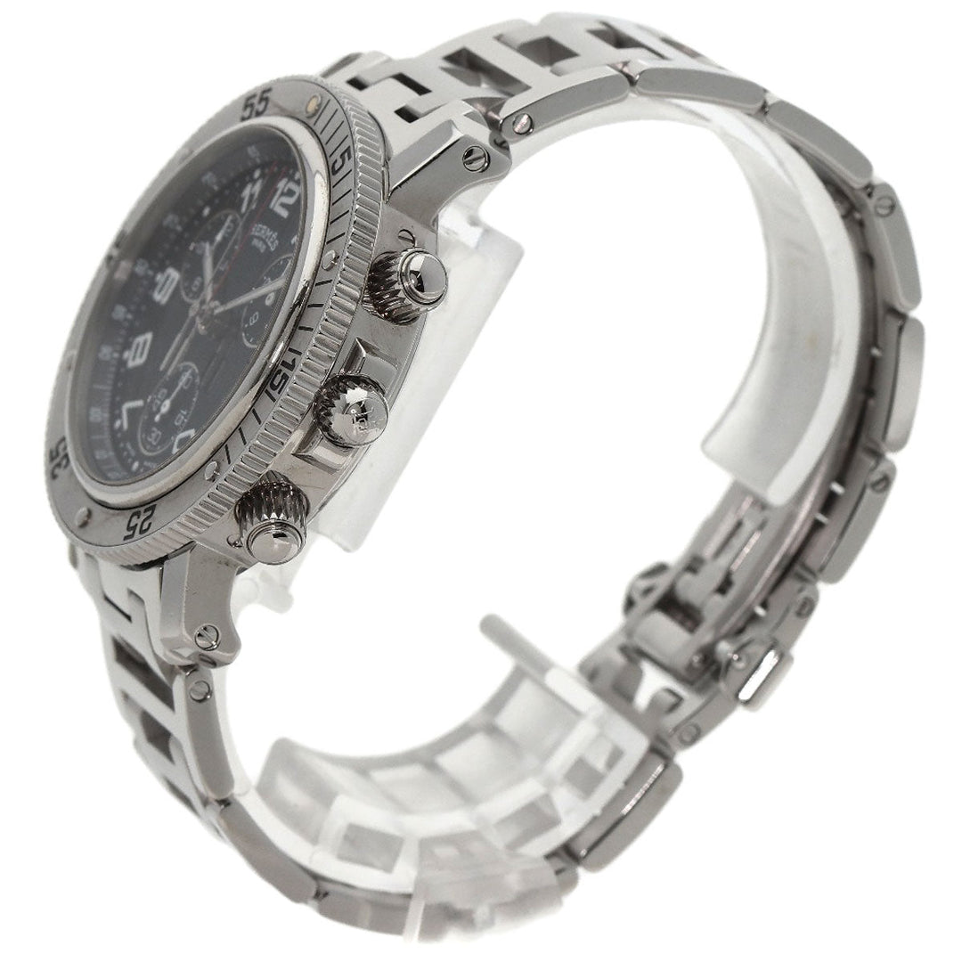 HERMES Watches Quartz CL2.910 Stainless Steel , Stainless Steel Silver Clipper Diver Chronograph black dial mens Used Authentic