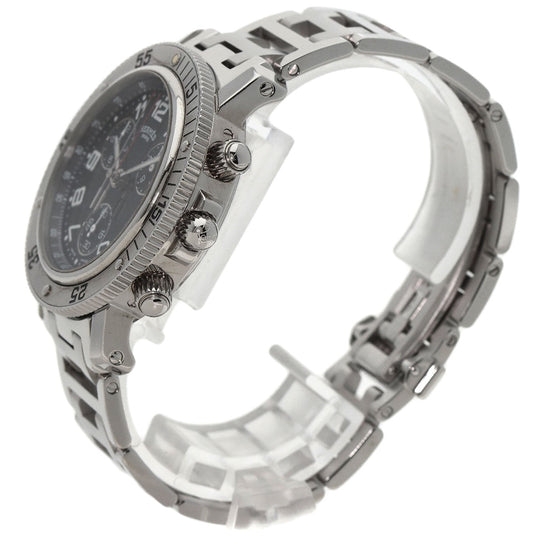 HERMES Watches Quartz CL2.910 Stainless Steel , Stainless Steel Silver Clipper Diver Chronograph black dial mens Used Authentic