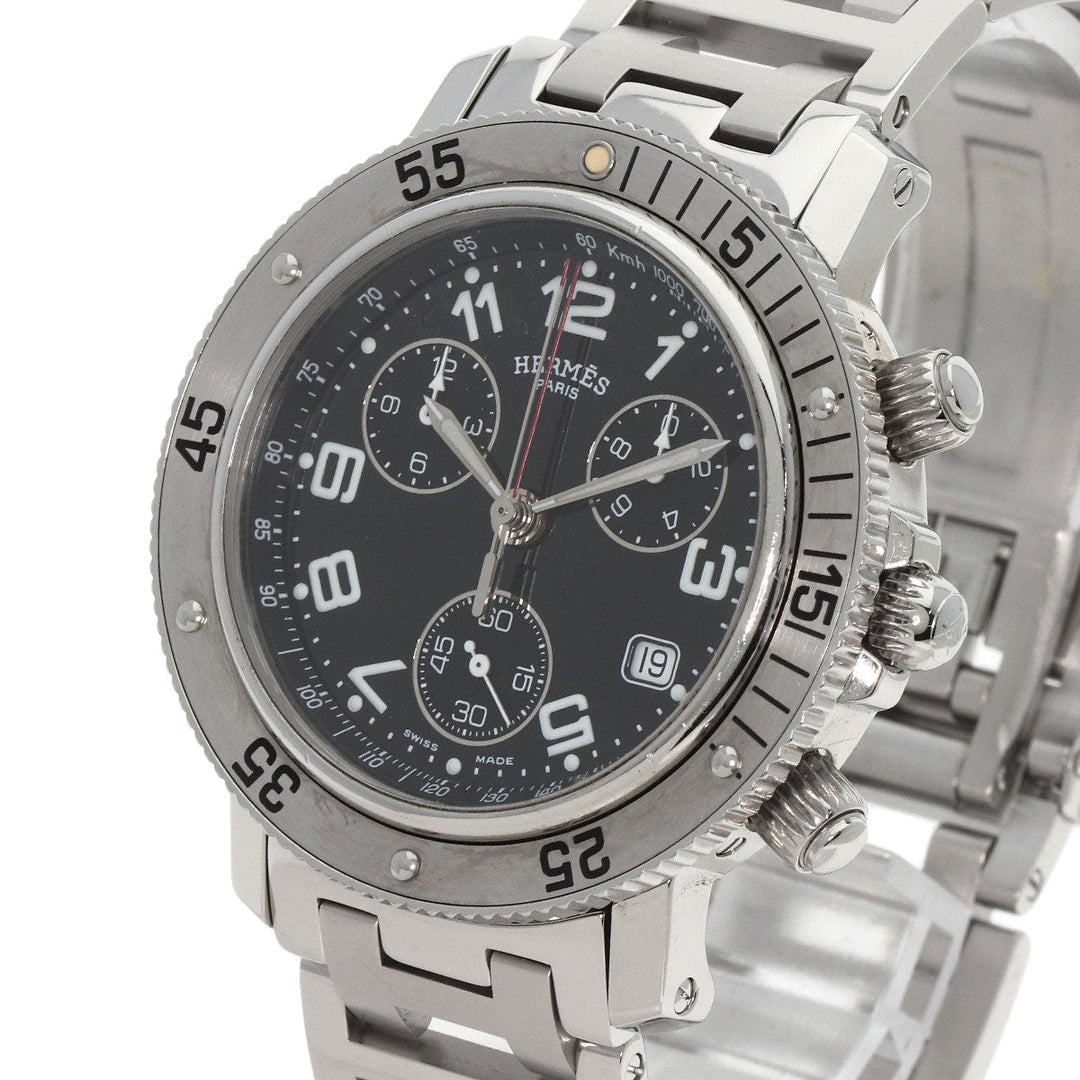 HERMES Watches Quartz CL2.910 Stainless Steel , Stainless Steel Silver Clipper Diver Chronograph black dial mens Used Authentic