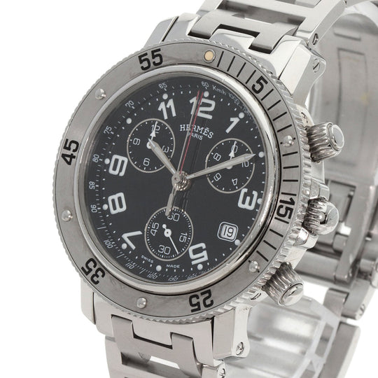 HERMES Watches Quartz CL2.910 Stainless Steel , Stainless Steel Silver Clipper Diver Chronograph black dial mens Used Authentic