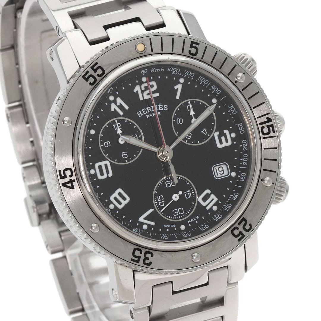 HERMES Watches Quartz CL2.910 Stainless Steel , Stainless Steel Silver Clipper Diver Chronograph black dial mens Used Authentic