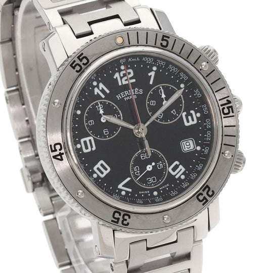 HERMES Watches Quartz CL2.910 Stainless Steel , Stainless Steel Silver Clipper Diver Chronograph black dial mens Used Authentic