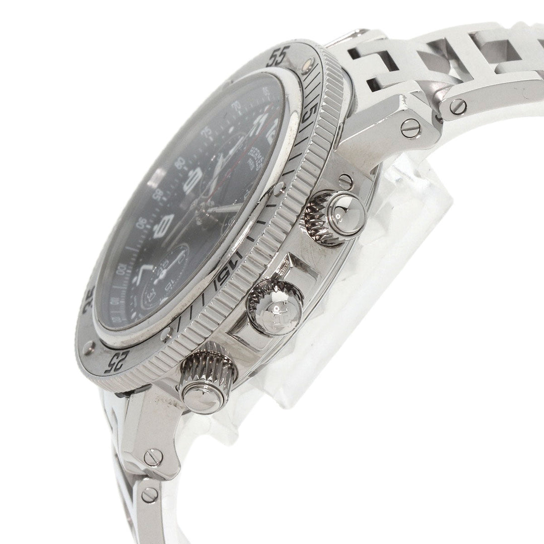 HERMES Watches Quartz CL2.910 Stainless Steel , Stainless Steel Silver Clipper Diver Chronograph black dial mens Used Authentic