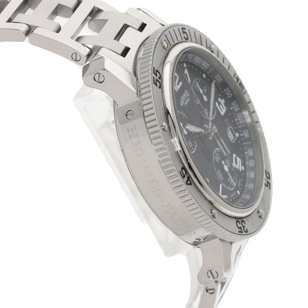 HERMES Watches Quartz CL2.910 Stainless Steel , Stainless Steel Silver Clipper Diver Chronograph black dial mens Used Authentic
