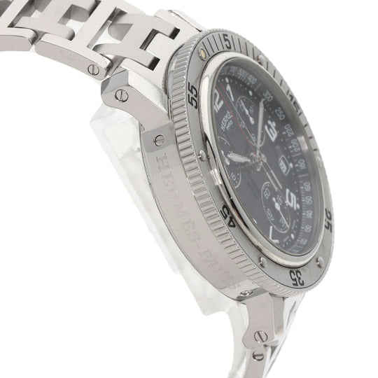 HERMES Watches Quartz CL2.910 Stainless Steel , Stainless Steel Silver Clipper Diver Chronograph black dial mens Used Authentic