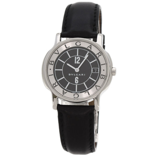 BVLGARI Watches Quartz ST35 Stainless Steel, Leather Silver Solo tempo black dial mens Used Authentic