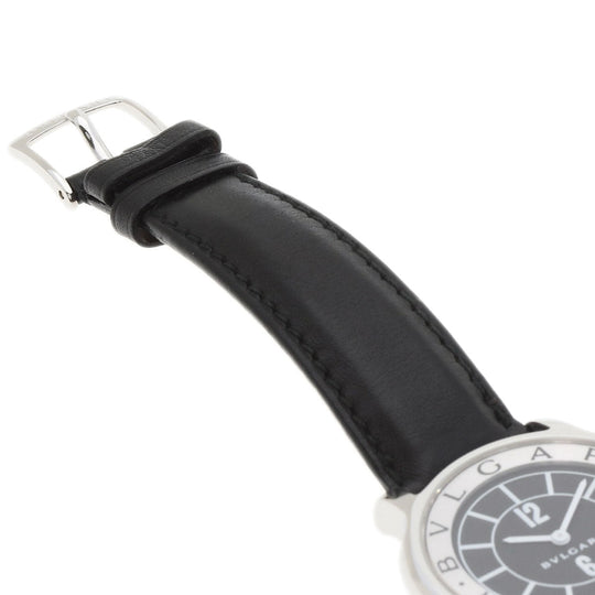 BVLGARI Watches Quartz ST35 Stainless Steel, Leather Silver Solo tempo black dial mens Used Authentic