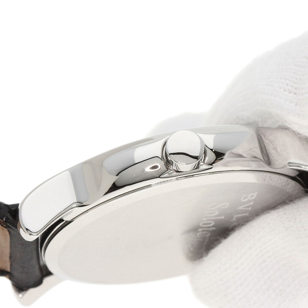 BVLGARI Watches Quartz ST35 Stainless Steel, Leather Silver Solo tempo black dial mens Used Authentic
