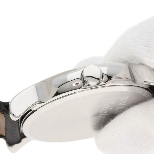 BVLGARI Watches Quartz ST35 Stainless Steel, Leather Silver Solo tempo black dial mens Used Authentic