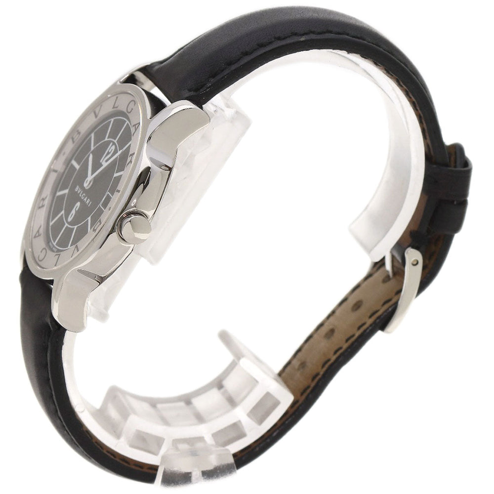 BVLGARI Watches Quartz ST35 Stainless Steel, Leather Silver Solo tempo black dial mens Used Authentic