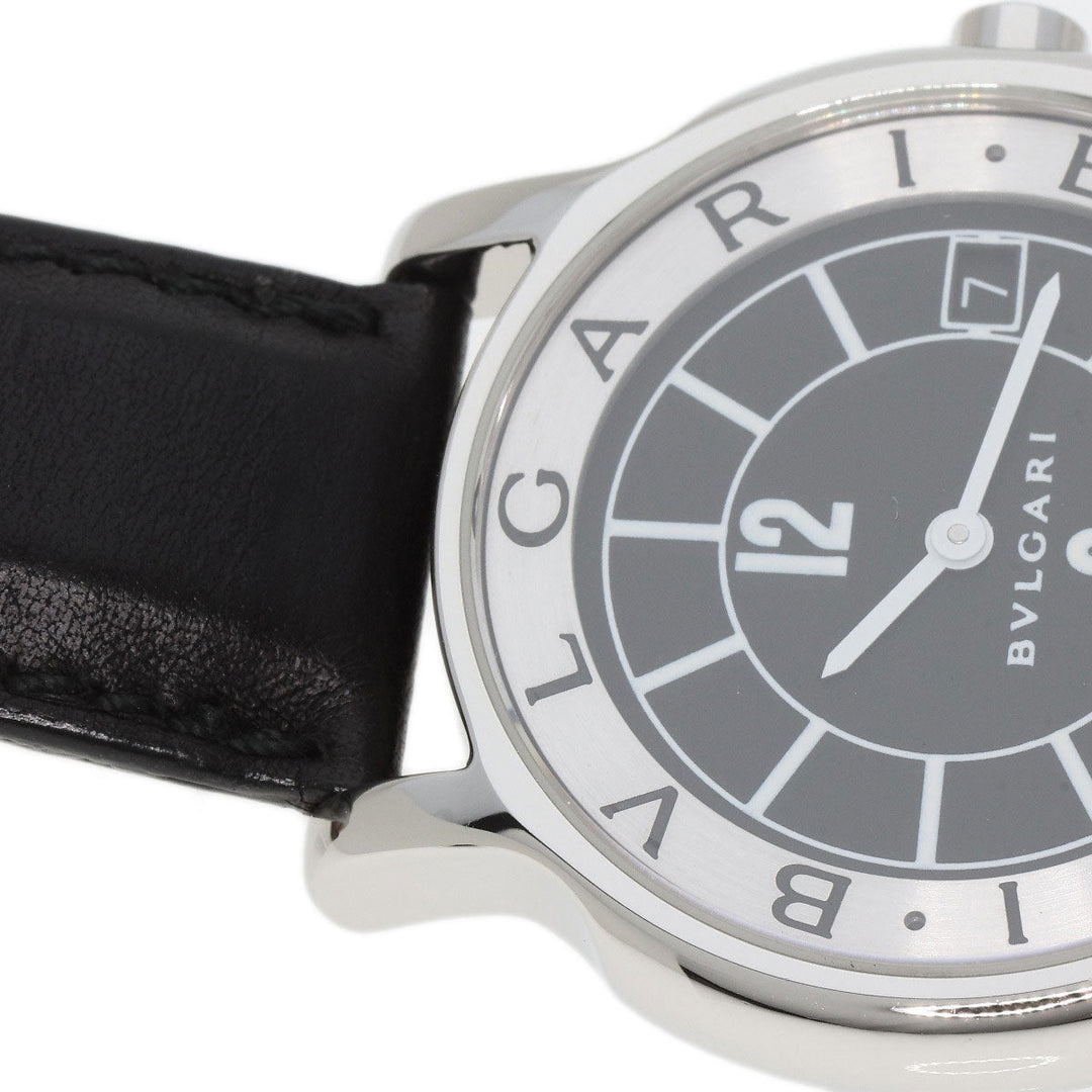 BVLGARI Watches Quartz ST35 Stainless Steel, Leather Silver Solo tempo black dial mens Used Authentic