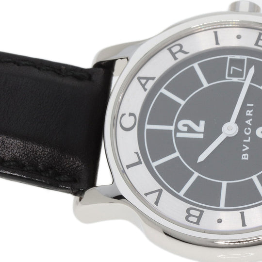 BVLGARI Watches Quartz ST35 Stainless Steel, Leather Silver Solo tempo black dial mens Used Authentic