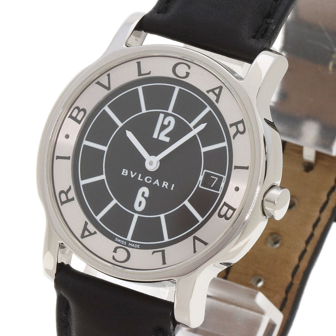 BVLGARI Watches Quartz ST35 Stainless Steel, Leather Silver Solo tempo black dial mens Used Authentic