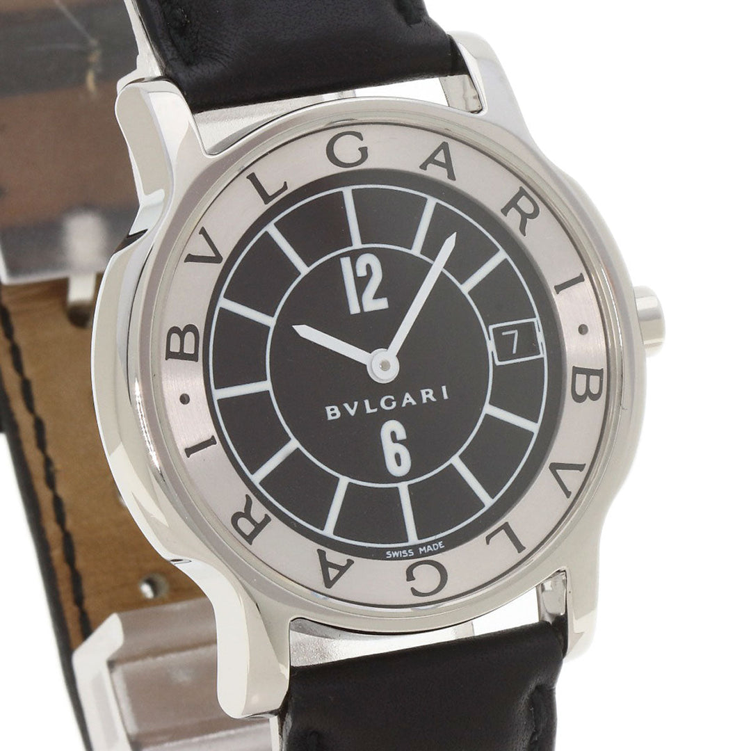 BVLGARI Watches Quartz ST35 Stainless Steel, Leather Silver Solo tempo black dial mens Used Authentic
