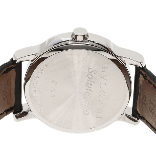 BVLGARI Watches Quartz ST35 Stainless Steel, Leather Silver Solo tempo black dial mens Used Authentic