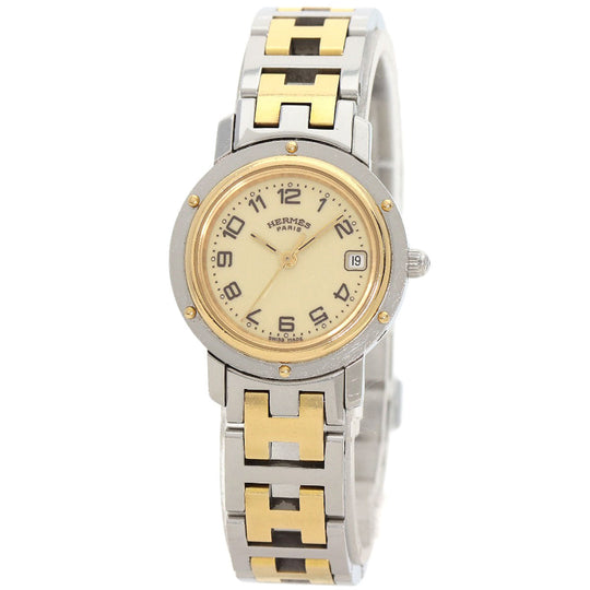 HERMES Watches Quartz CL4.220 Stainless Steel , SSxGP gold Clipper Ivory dial Women Used Authentic