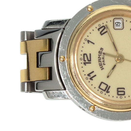 HERMES Watches Quartz CL4.220 Stainless Steel , SSxGP gold Clipper Ivory dial Women Used Authentic